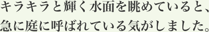 キラキラと輝く水面を眺めていると、急に庭に呼ばれている気がしました。